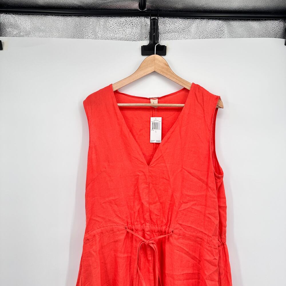 MAGASCHONI NWT Orange 100% Linen Tie Waist Midi Dress // L - Picture 6 of 11